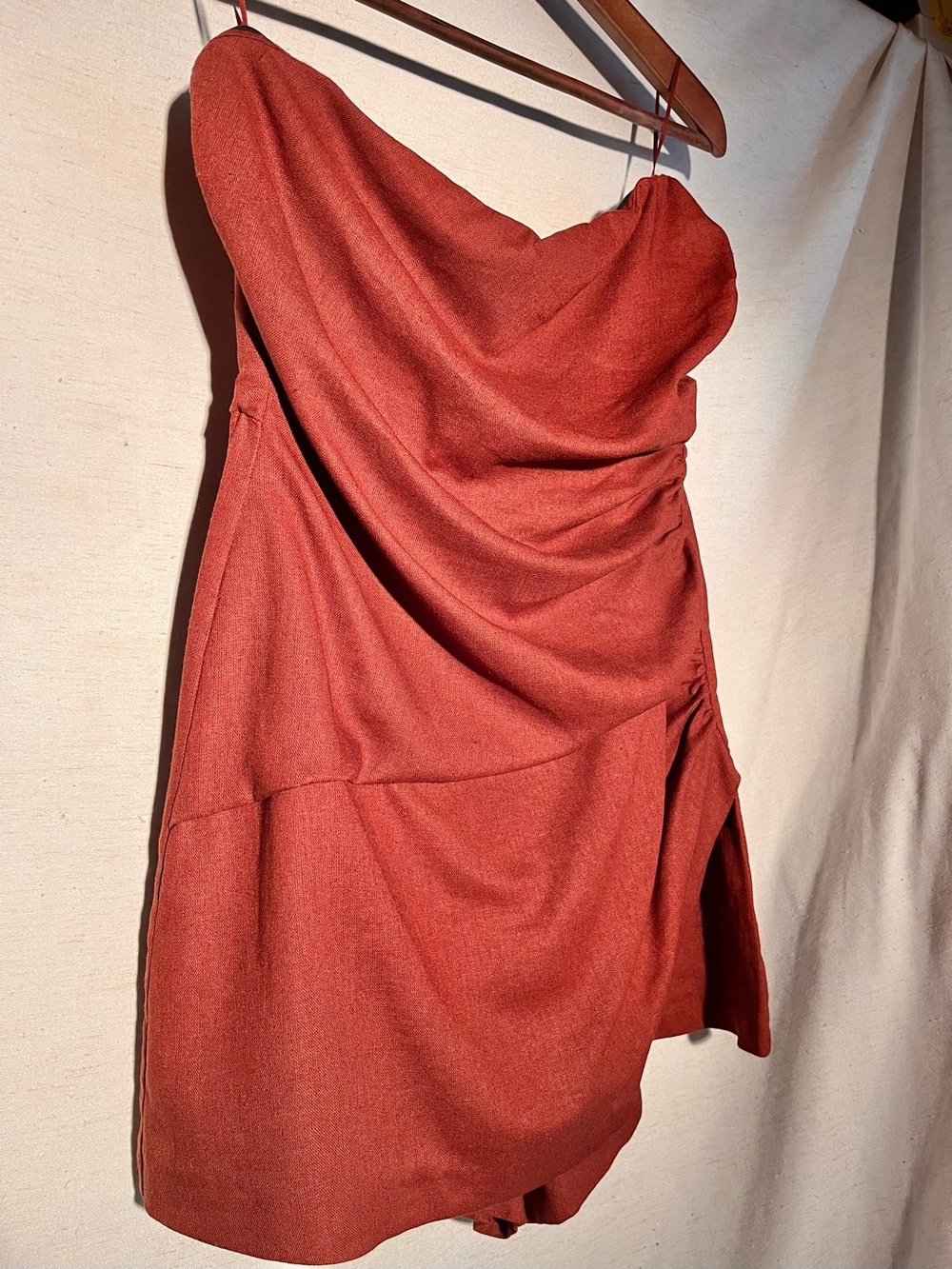 Zara Short Linen Romper Jumpsuit Terracotta Open Sholders Medium 3453/722/658 - Picture 9 of 16